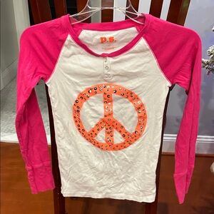 P.S. Kids Long Sleeve Shirt with Pink and Cream Peace Sign